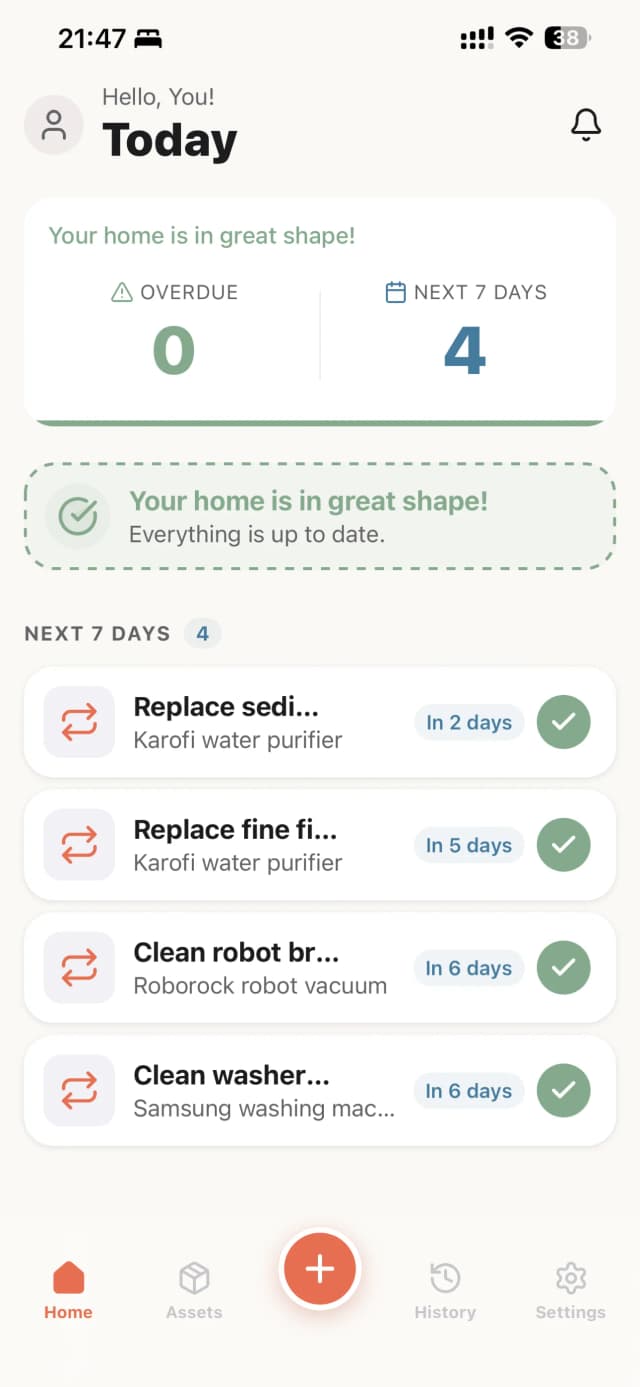 Home screen — all tasks completed