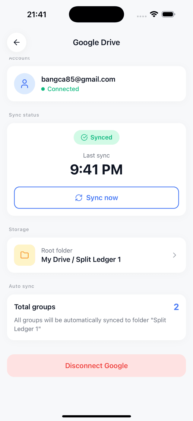 Kết nối Google thành công